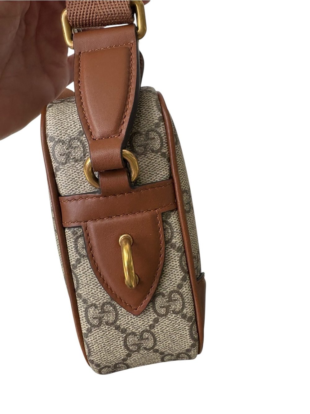 Gucci Beige GG Supreme Canvas Bag Brown Leather Trim - Picture 4 of 8